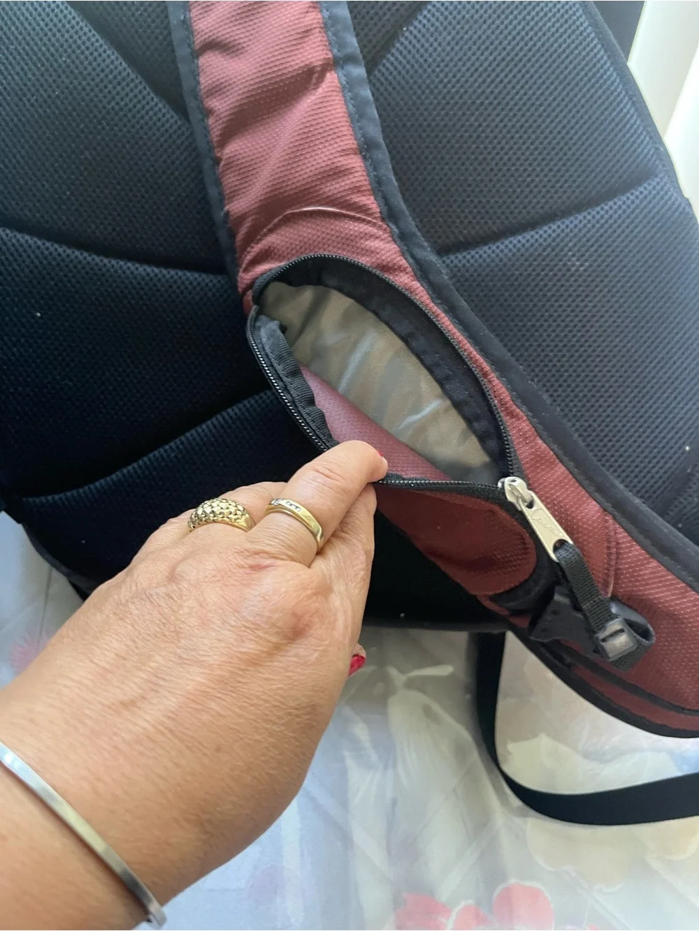 Eddie Bauer Burgundy and Black Sling Backpack